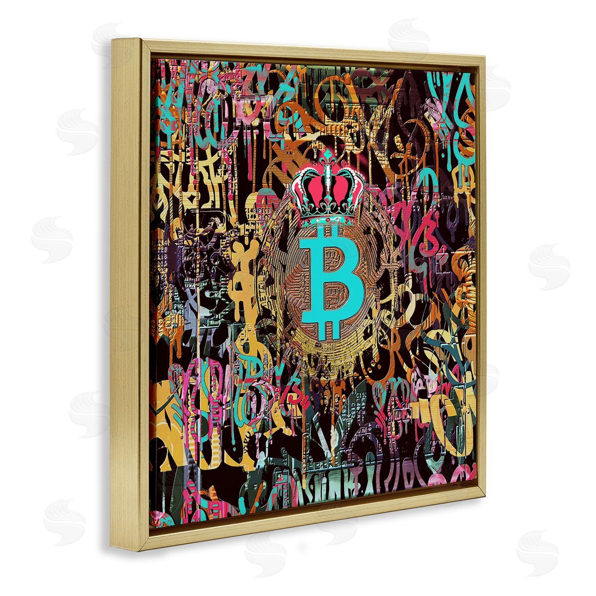 Irena Orlov Graffiti Street Style Bitcoin Symbol Gold Floating Frame Canvas Wall Art Print