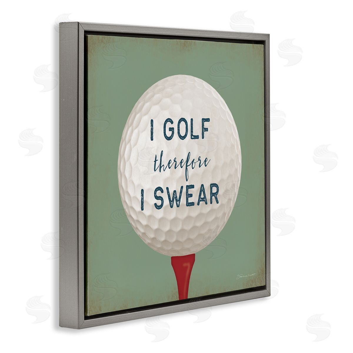 Stephanie Workman Marrott Golf Therefore I Swear Funny Sports Gray Floating Frame Canvas Wall Art Print