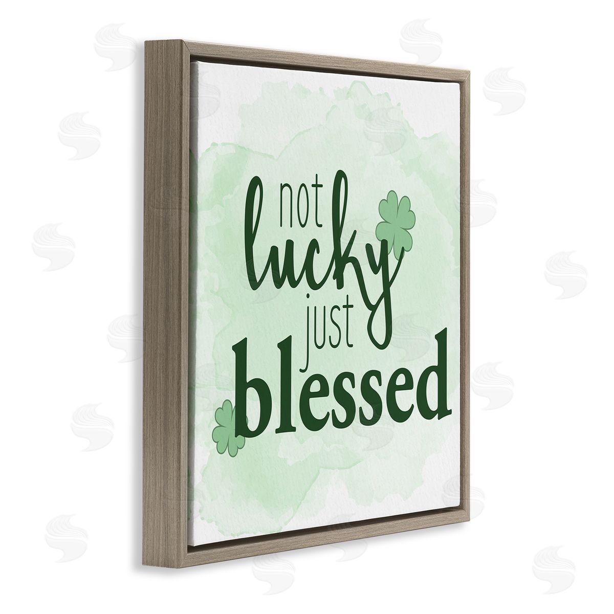 Just Blessed Green Shamrocks Brown Floating Frame Canvas Wall Art, Home Decor by Kim Allen