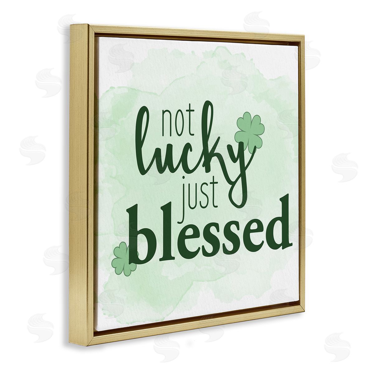 Just Blessed Green Shamrocks Gold Floating Frame Canvas Wall Art, Home Decor by Kim Allen