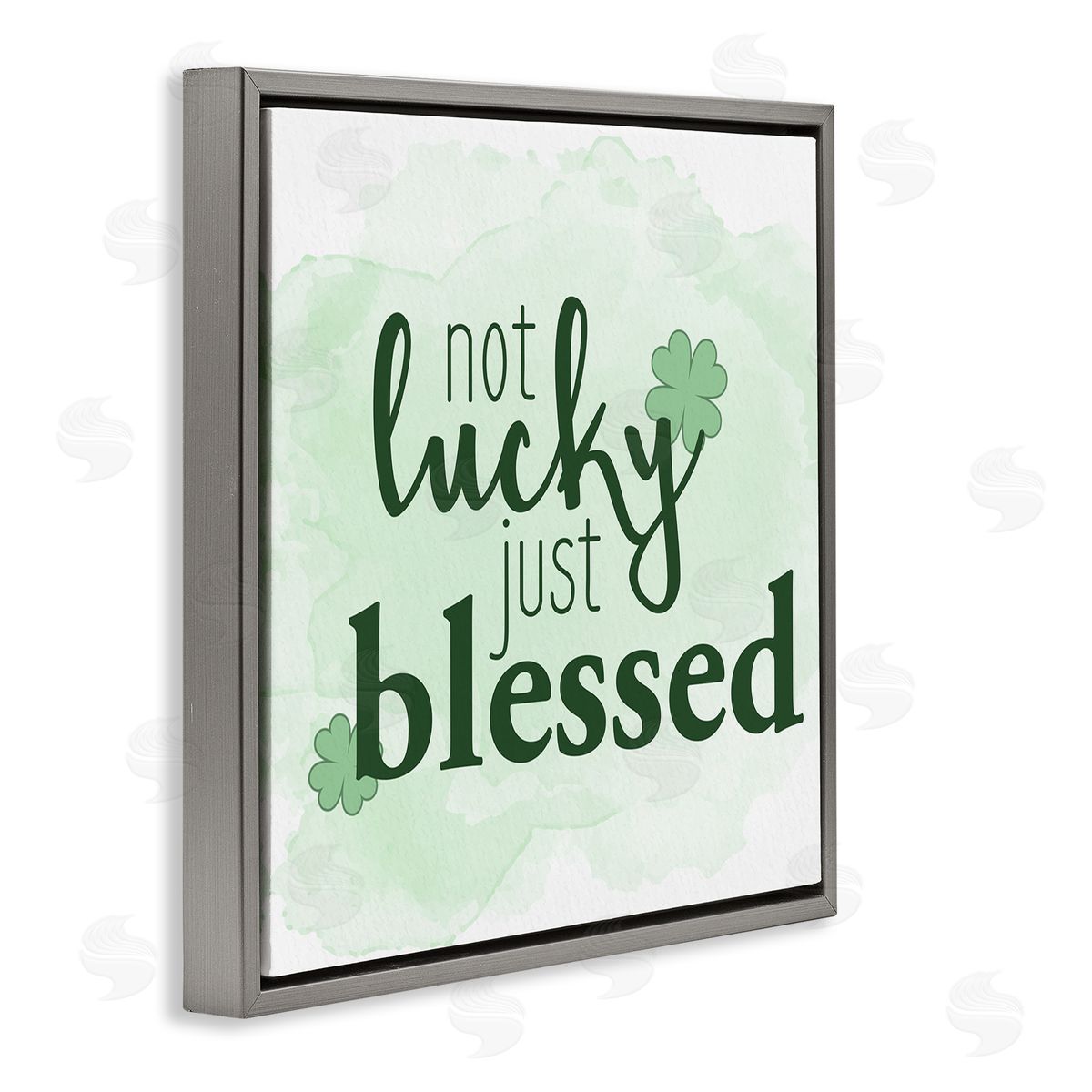 Just Blessed Green Shamrocks Grey Floating Frame Canvas Wall Art, Home Decor by Kim Allen