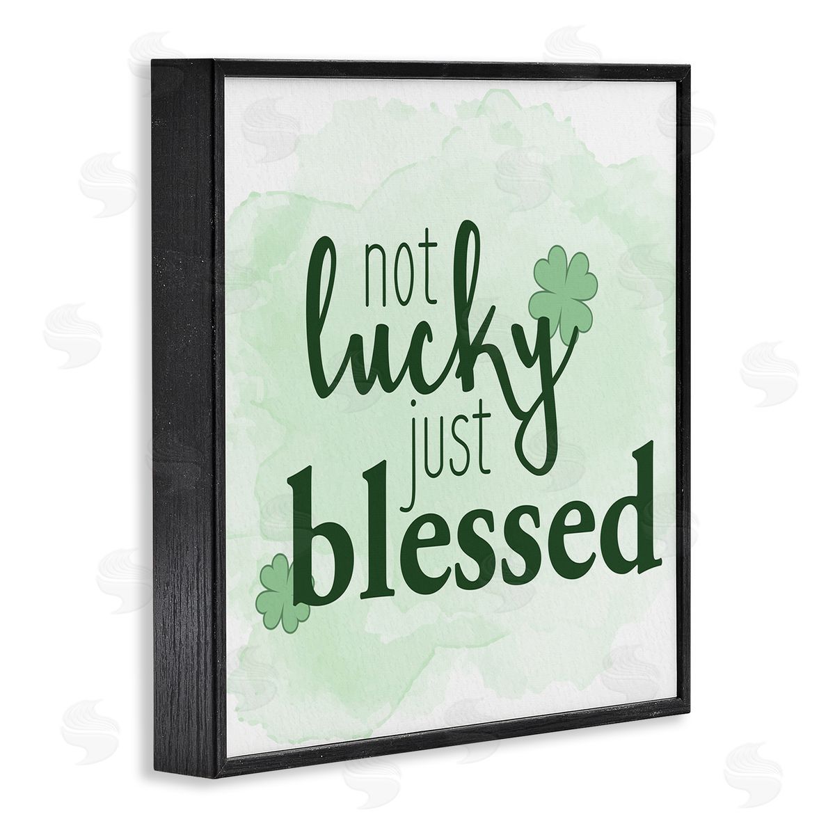 Just Blessed Green Shamrocks Black Frame Print Wall Art, Home Decor by Kim Allen