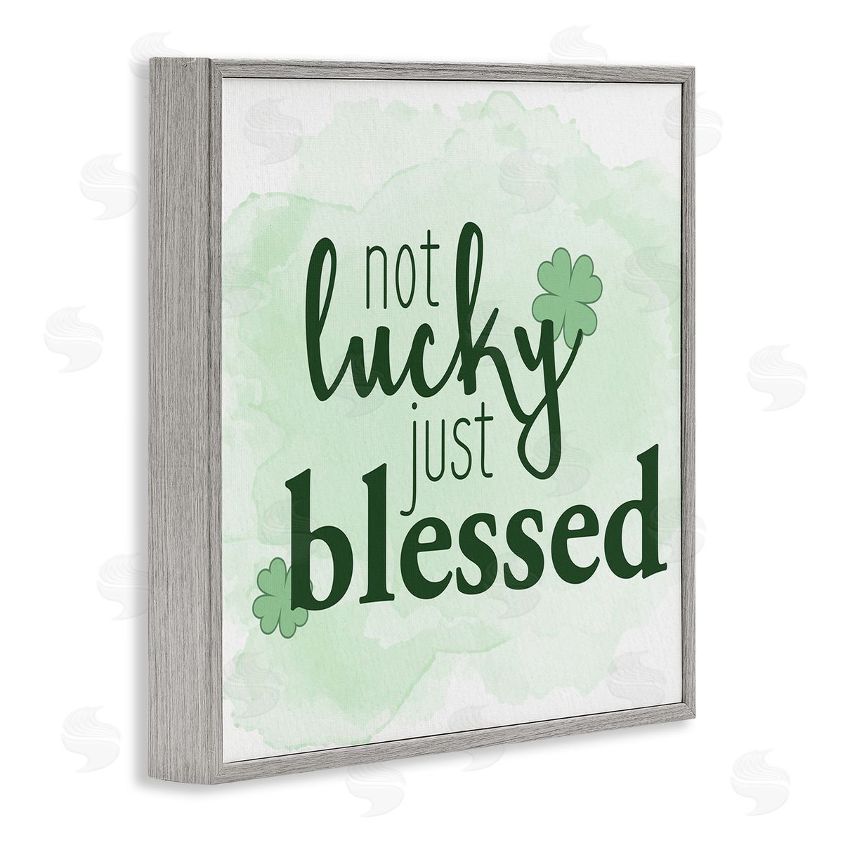 Just Blessed Green Shamrocks Grey Frame Print Wall Art, Home Decor by Kim Allen