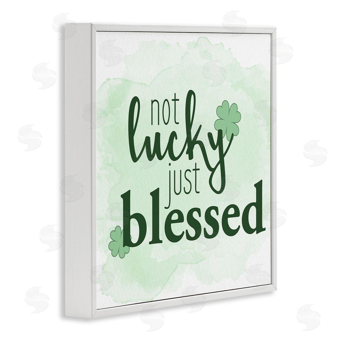 Just Blessed Green Shamrocks White Frame Print Wall Art, Home Decor by Kim Allen