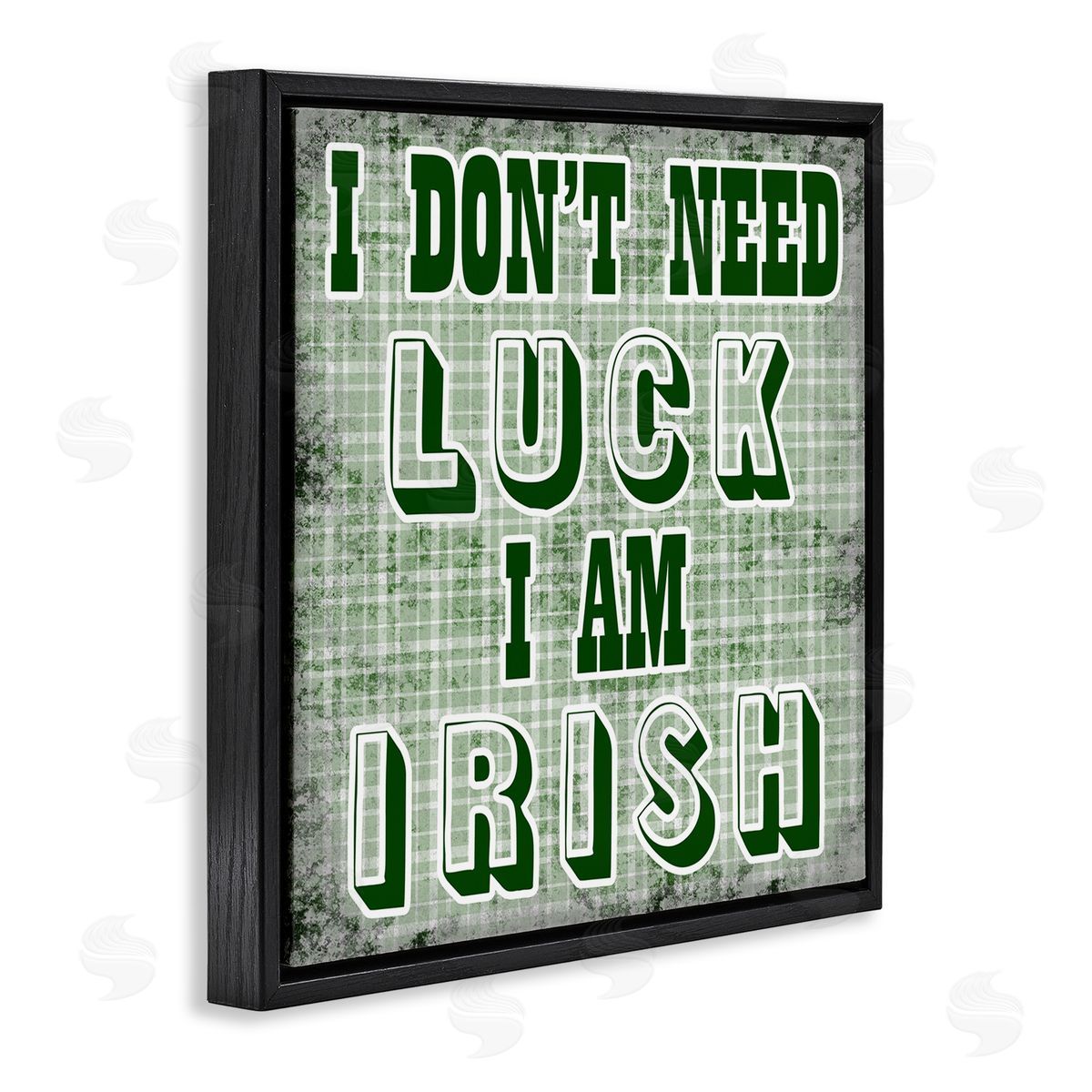 Sheldon Lewis Don't Need Luck I'm Irish Funny Plaid Black Floating Frame Canvas Wall Art Print