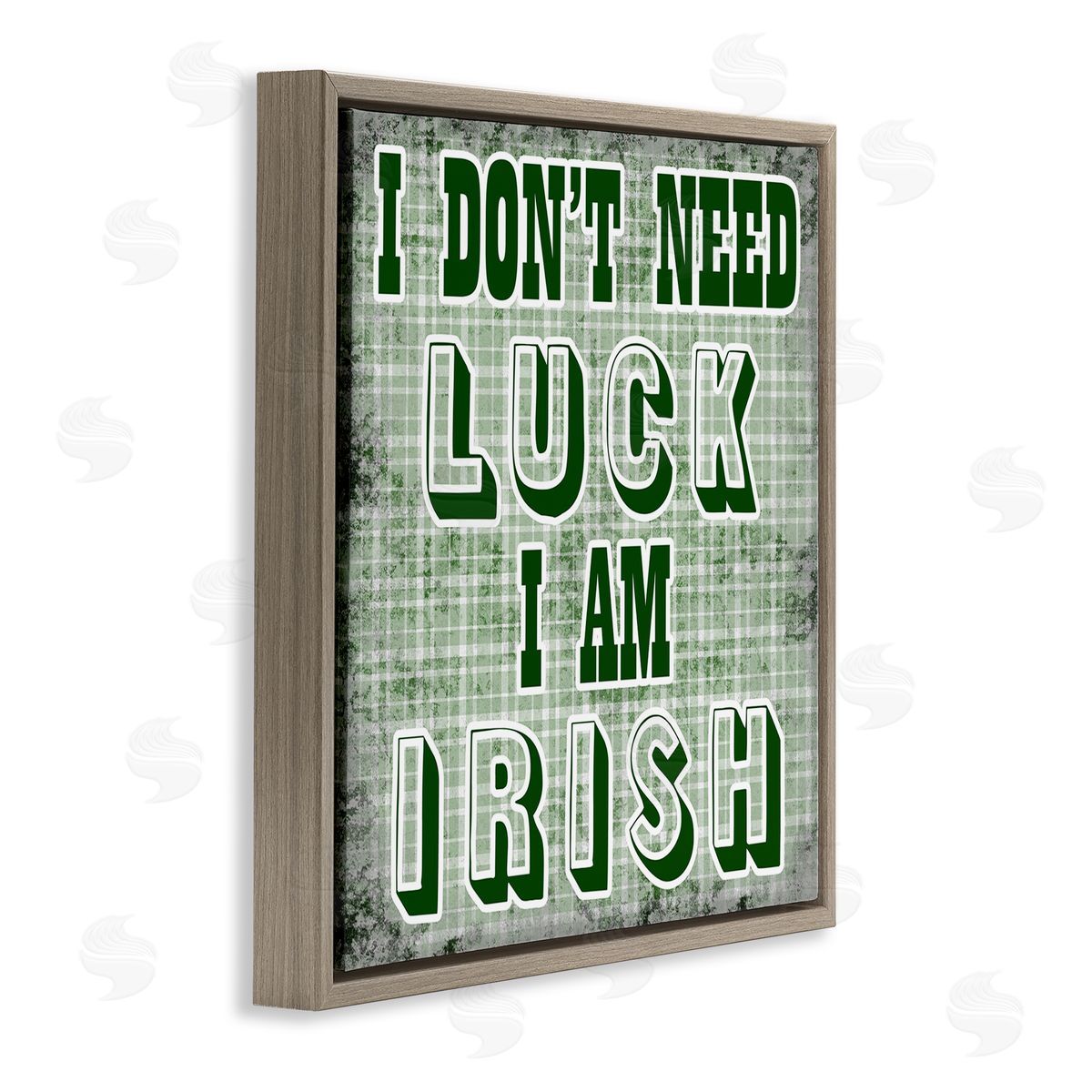 Sheldon Lewis Don't Need Luck I'm Irish Funny Plaid Brown Floating Frame Canvas Wall Art Print