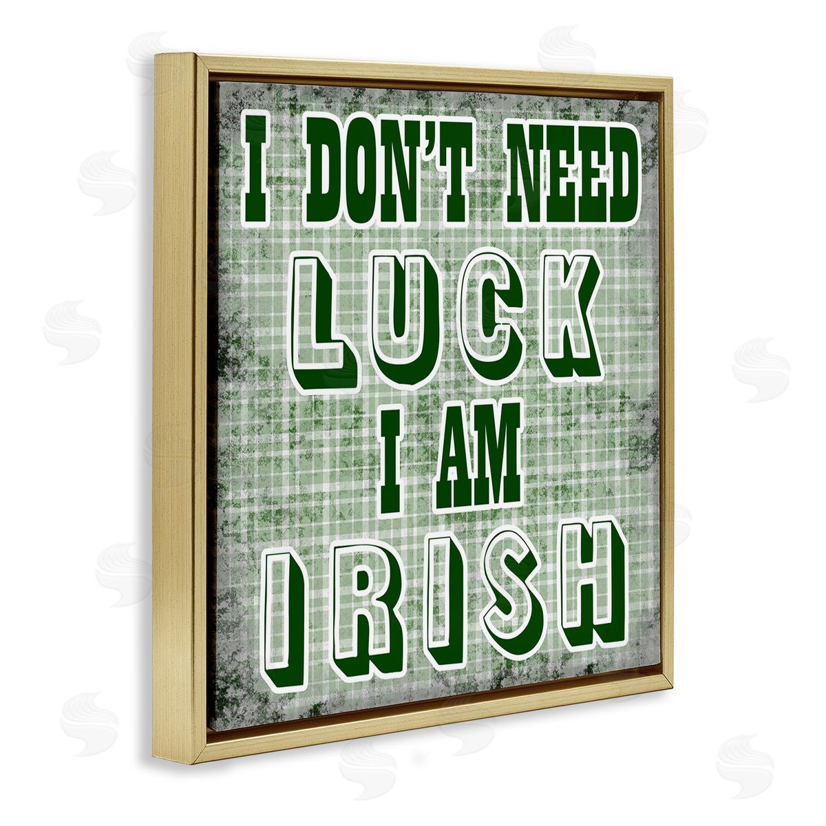 Sheldon Lewis Don't Need Luck I'm Irish Funny Plaid Gold Floating Frame Canvas Wall Art Print