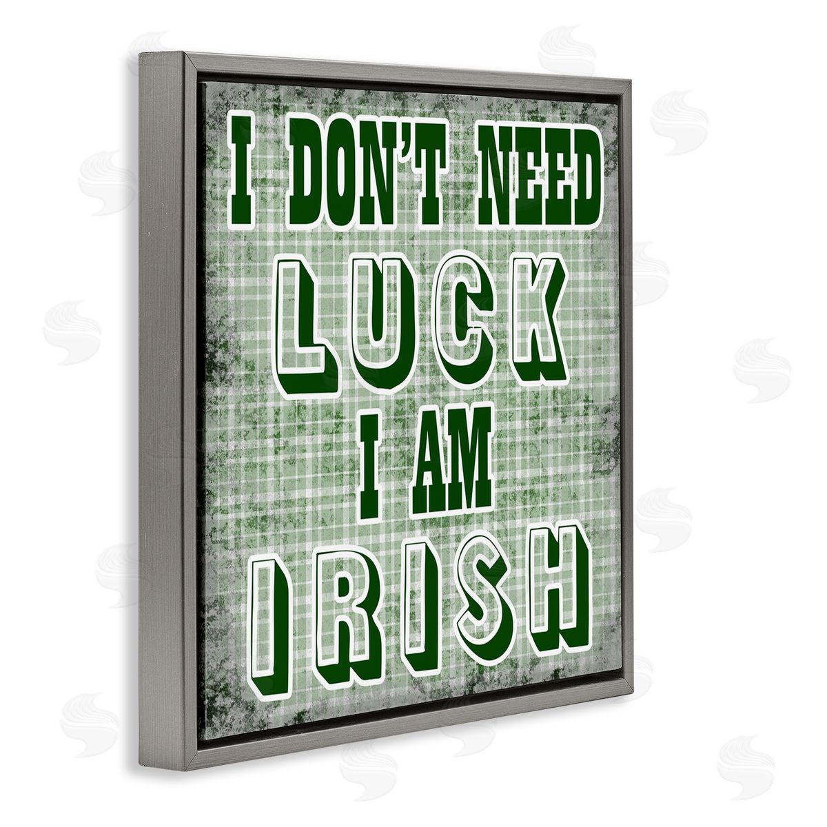 Sheldon Lewis Don't Need Luck I'm Irish Funny Plaid Gray Floating Frame Canvas Wall Art Print