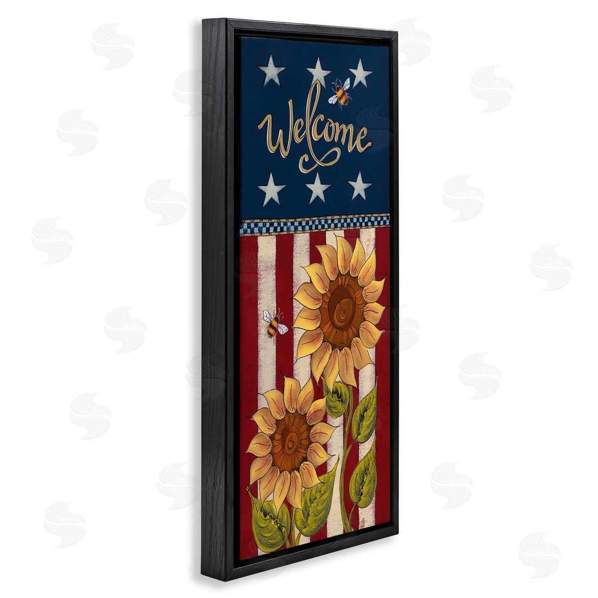 Lisa Hilliker Americana Welcome Country Sunflowers Black Floating Frame Canvas Wall Art Print