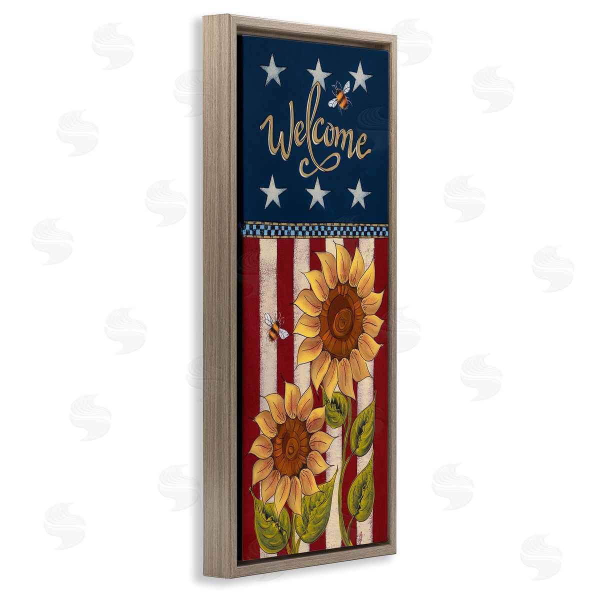 Lisa Hilliker Americana Welcome Country Sunflowers Brown Floating Frame Canvas Wall Art Print