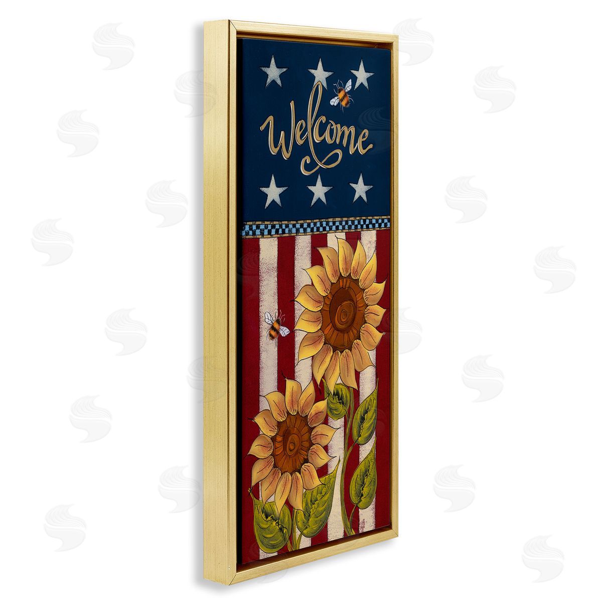 Lisa Hilliker Americana Welcome Country Sunflowers Gold Floating Frame Canvas Wall Art Print