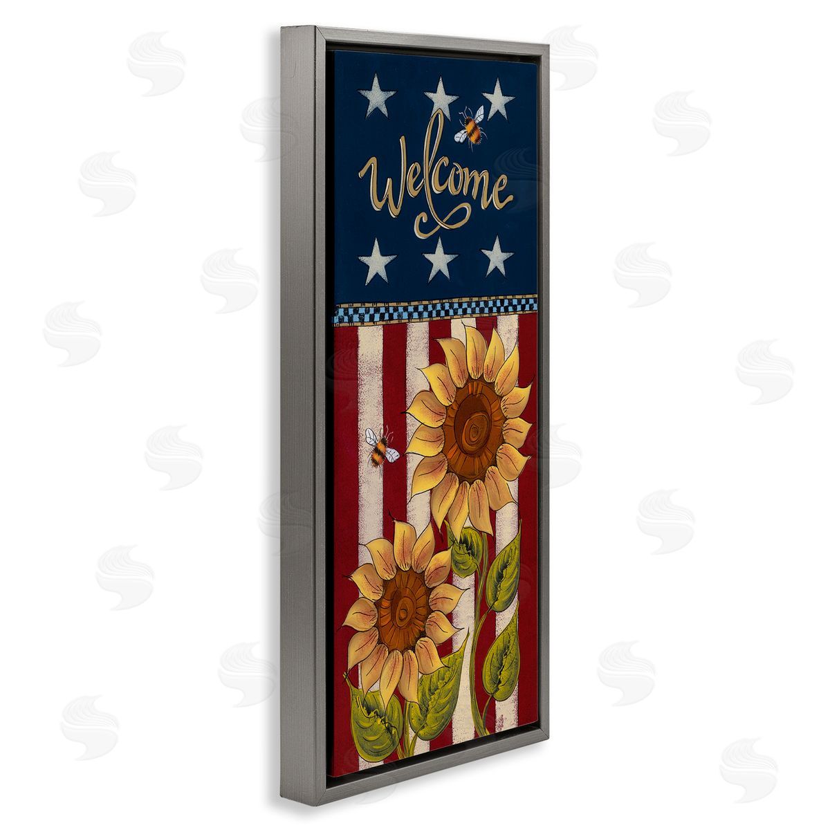 Lisa Hilliker Americana Welcome Country Sunflowers Gray Floating Frame Canvas Wall Art Print