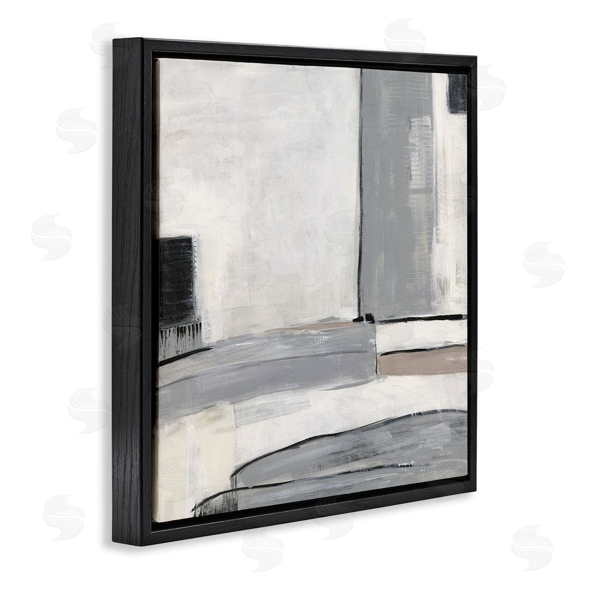 Sally Swatland Abstract Grey Geometric Shapes Black Floating Frame Canvas Wall Art Print