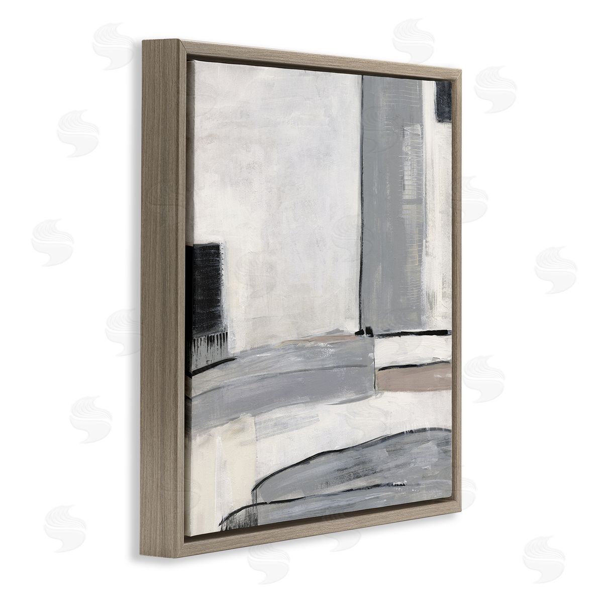 Sally Swatland Abstract Grey Geometric Shapes Brown Floating Frame Canvas Wall Art Print