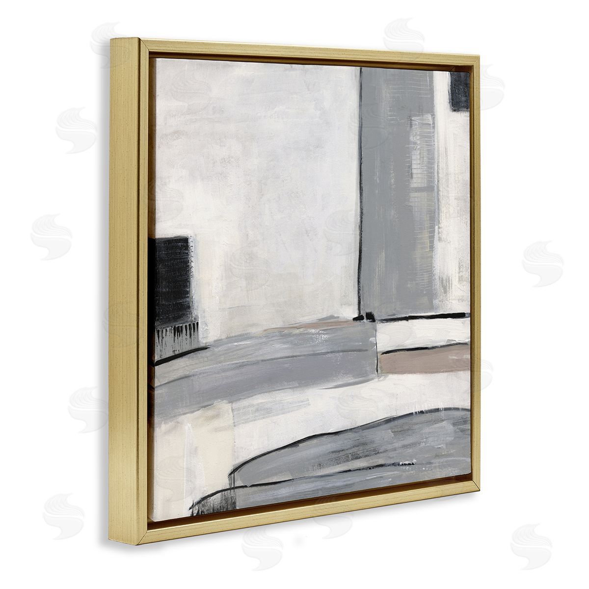 Sally Swatland Abstract Grey Geometric Shapes Gold Floating Frame Canvas Wall Art Print
