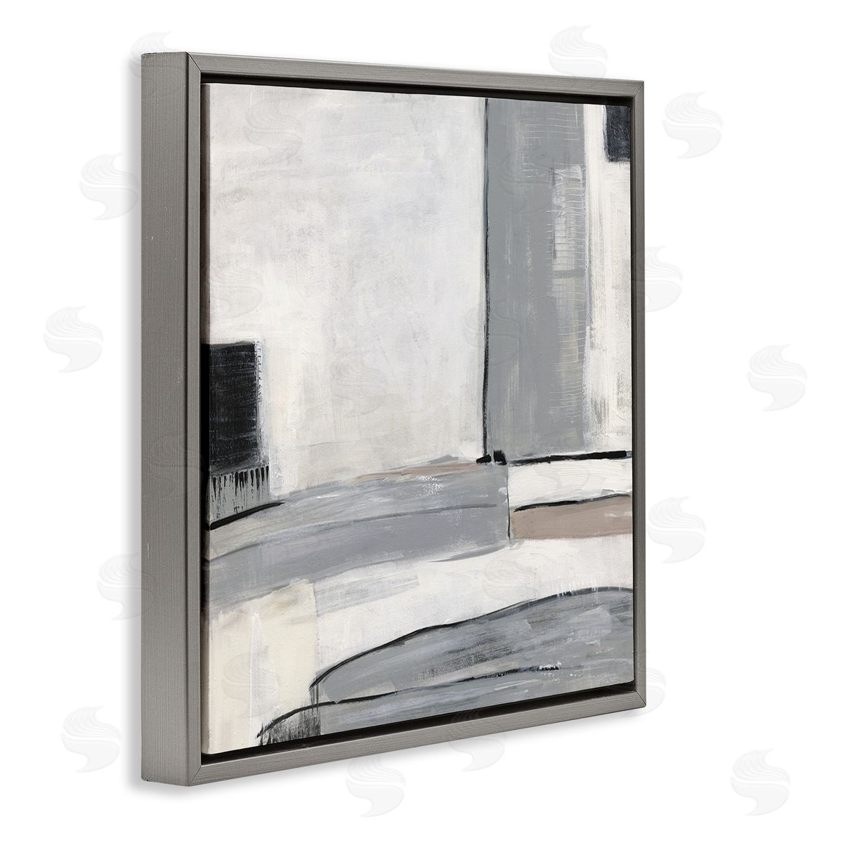 Sally Swatland Abstract Grey Geometric Shapes Gray Floating Frame Canvas Wall Art Print
