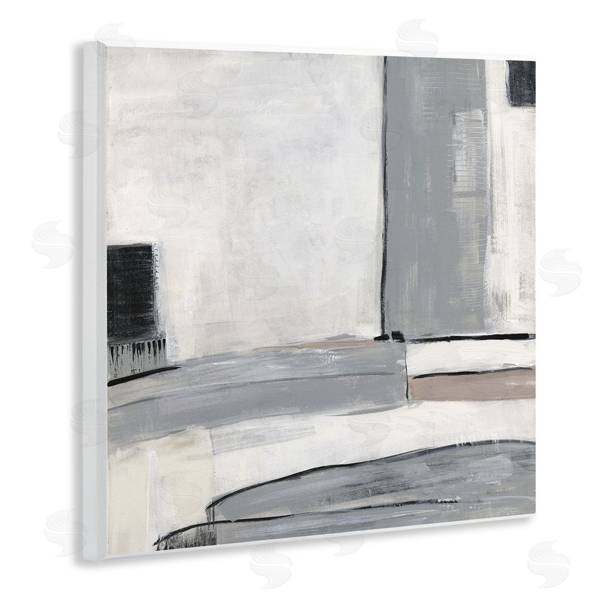 Sally Swatland Abstract Grey Geometric Shapes Wooden Wall Plaque Art Print