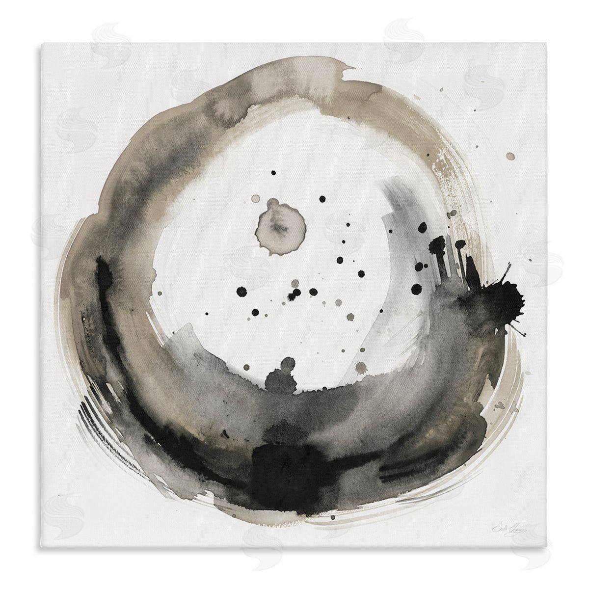 Stella Chang Circular Contemporary Paint Splash Stretched Canvas Wall Art Print