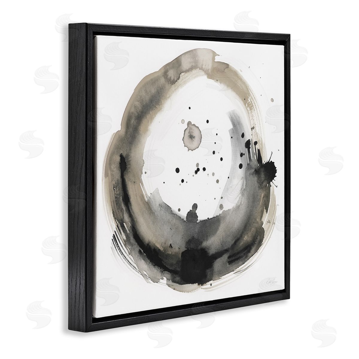 Stella Chang Circular Contemporary Paint Splash Black Floating Frame Canvas Wall Art Print