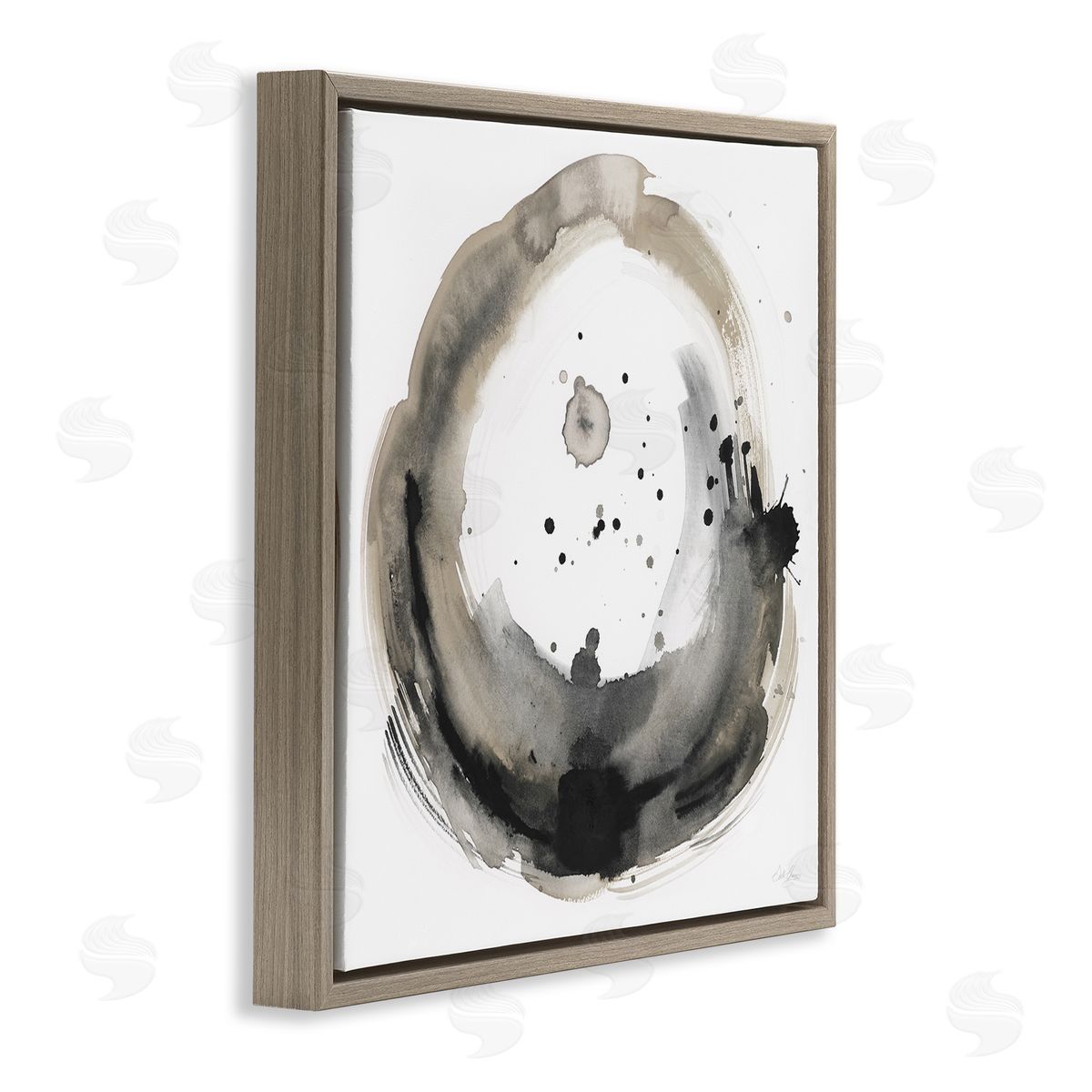 Stella Chang Circular Contemporary Paint Splash Brown Floating Frame Canvas Wall Art Print