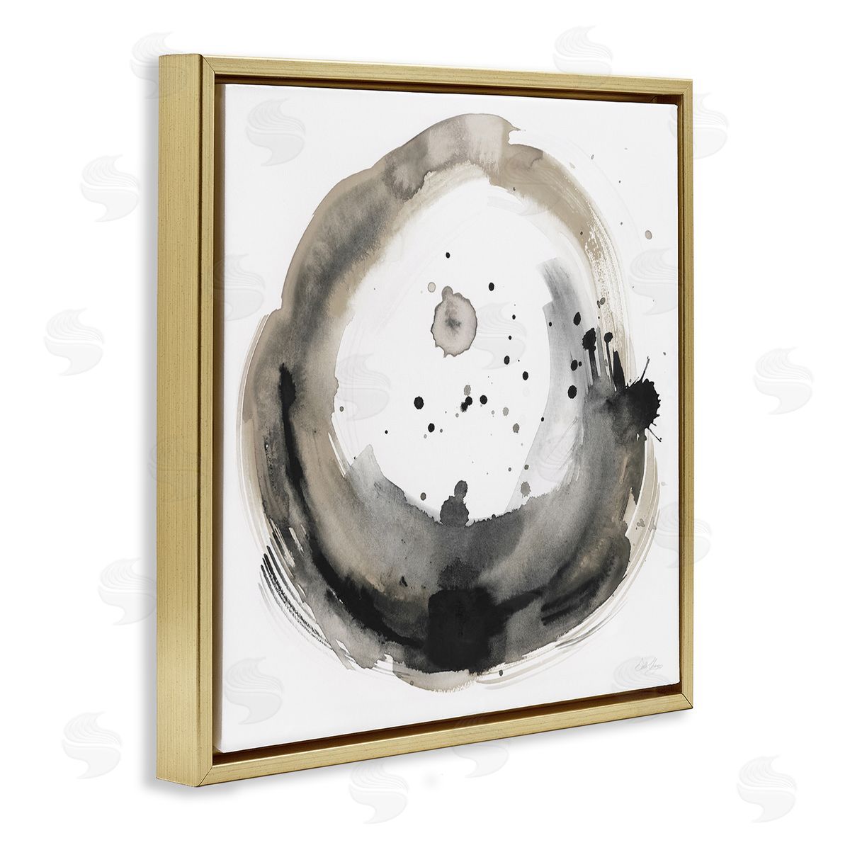 Stella Chang Circular Contemporary Paint Splash Gold Floating Frame Canvas Wall Art Print