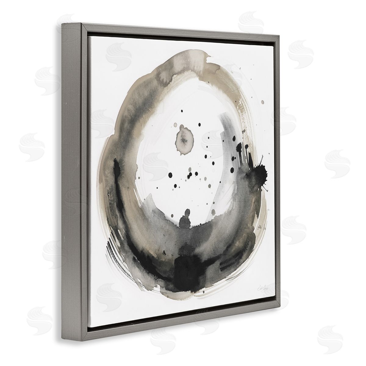 Stella Chang Circular Contemporary Paint Splash Gray Floating Frame Canvas Wall Art Print
