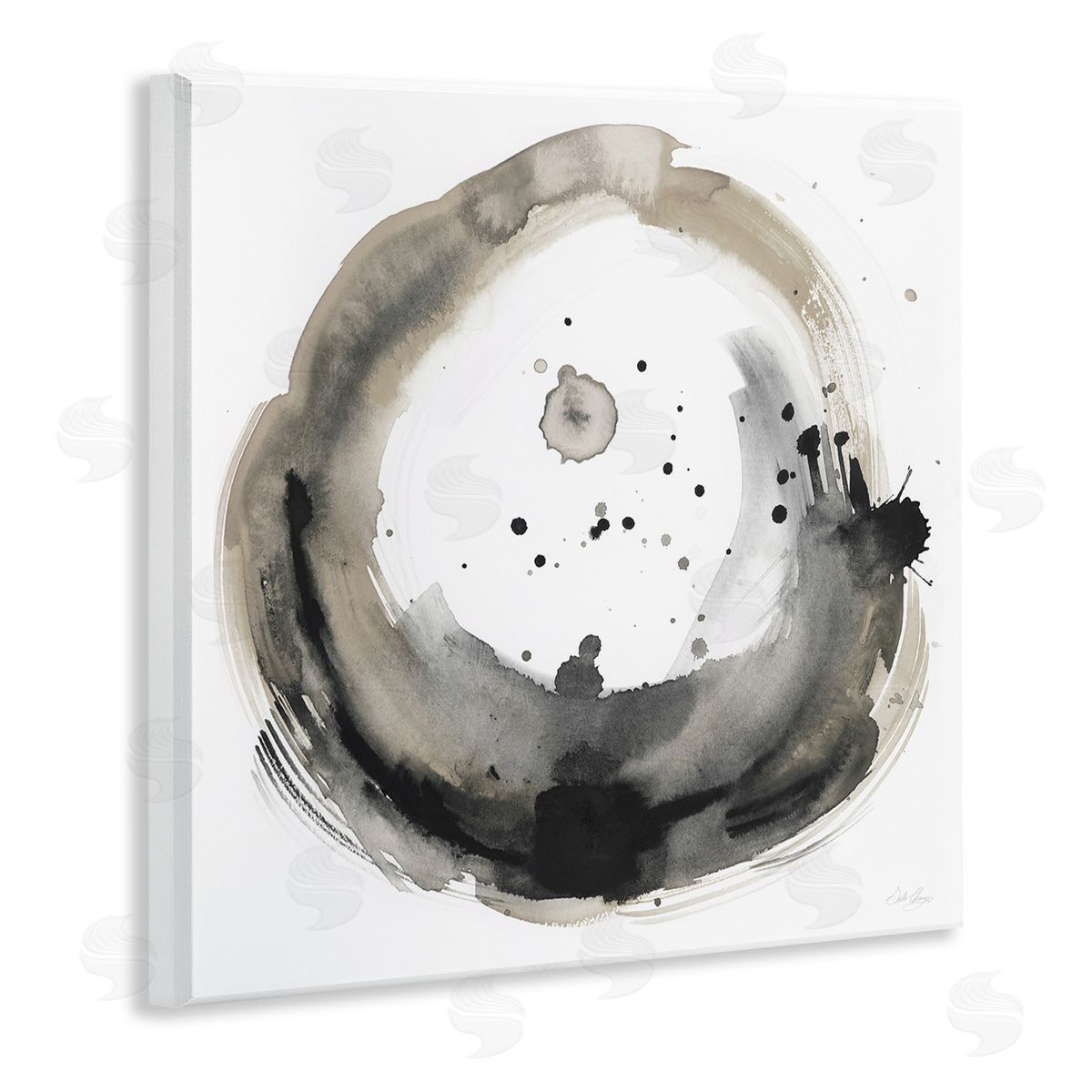 Stella Chang Circular Contemporary Paint Splash Wooden Wall Plaque Art Print