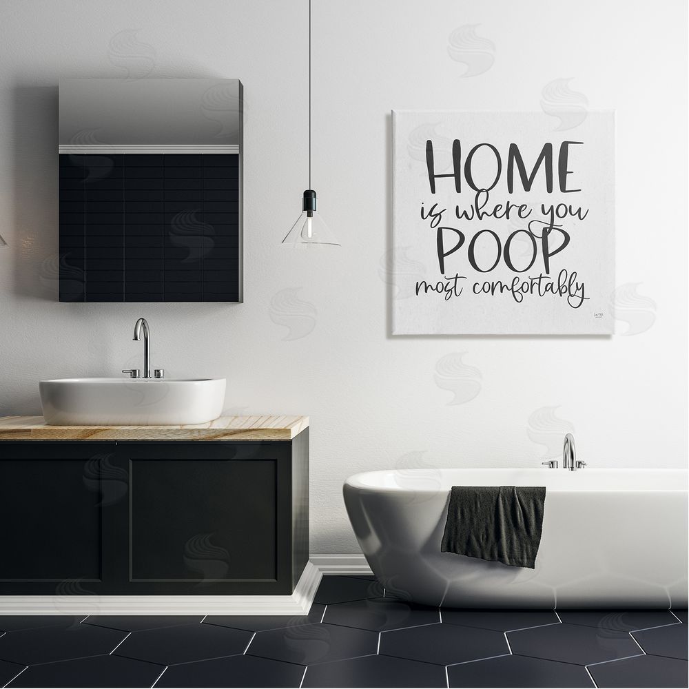 Lux + Me Designs Poop Most Comfortably Funny Bathroom Canvas Wall Art in Room