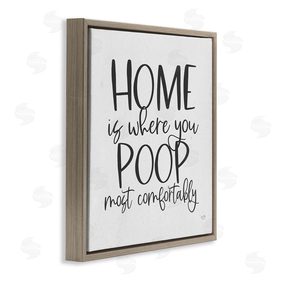 Lux + Me Designs Poop Most Comfortably Funny Bathroom Brown Floating Frame Canvas Wall Art Print