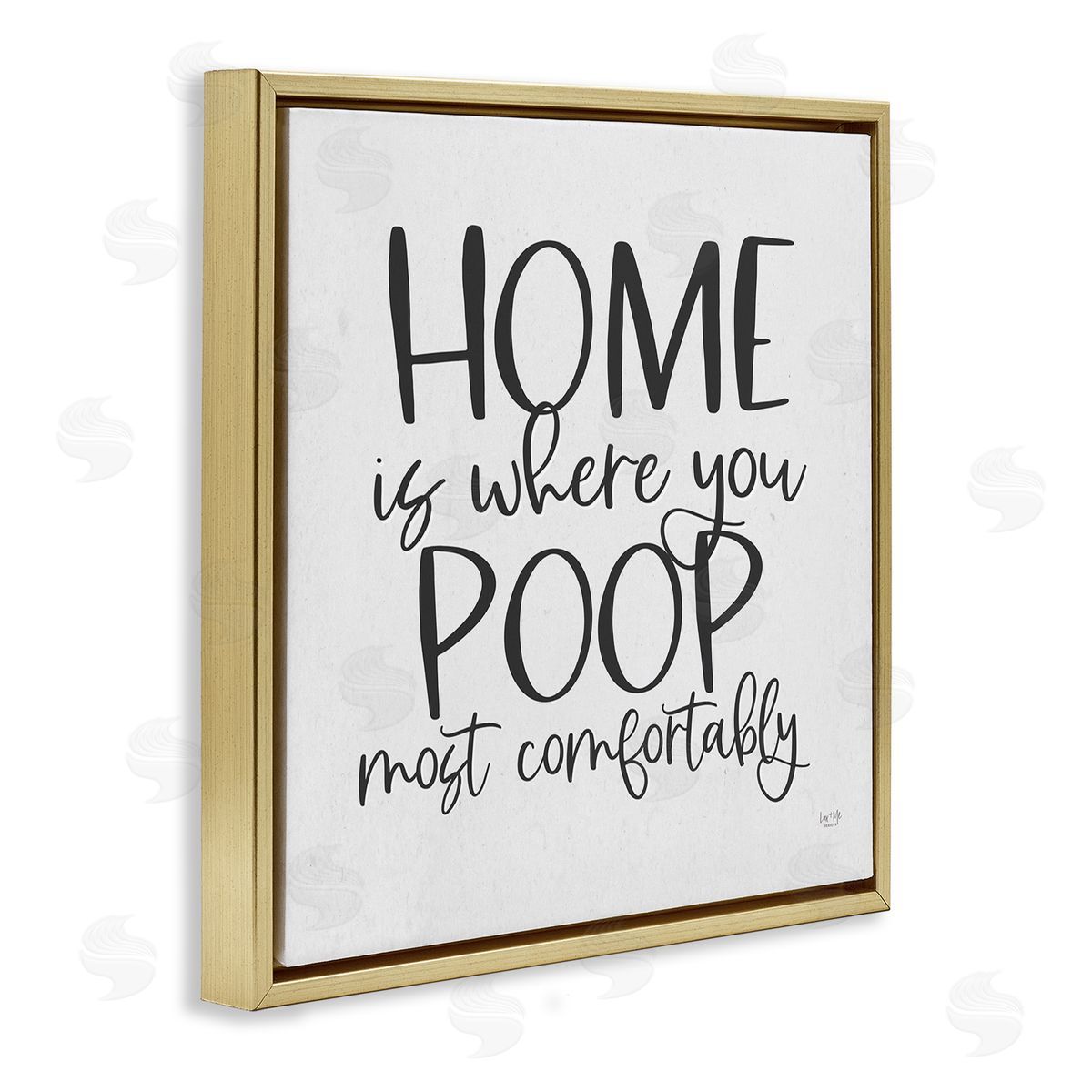 Lux + Me Designs Poop Most Comfortably Funny Bathroom Gold Floating Frame Canvas Wall Art Print