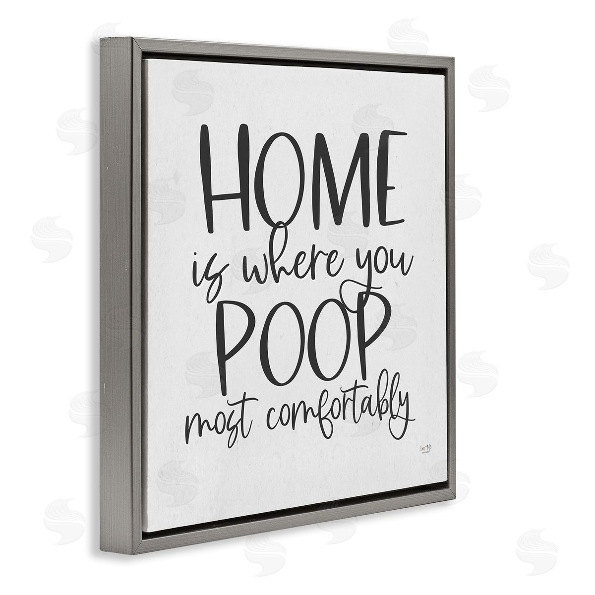 Lux + Me Designs Poop Most Comfortably Funny Bathroom Gray Floating Frame Canvas Wall Art Print