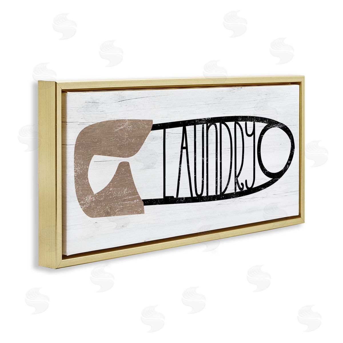 Stupell Studio Rustic Laundry Clothespin Shape Gold Floating Frame Canvas Wall Art Print