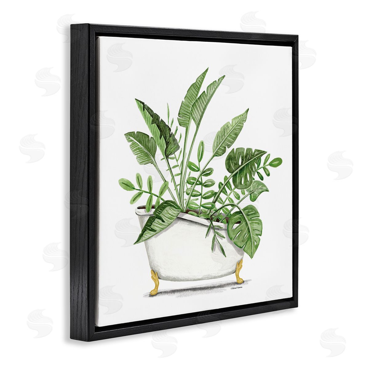 Rachel Nieman Tropical Monstera Plants Vintage Tub Black Floating Frame Canvas Wall Art Print