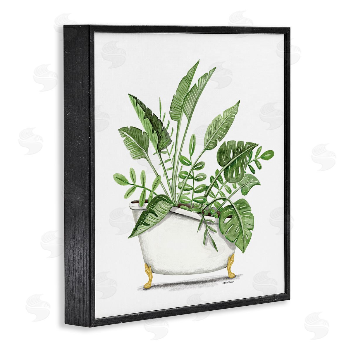 Rachel Nieman Tropical Monstera Plants Vintage Tub Black Framed Glicee Wall Art Print