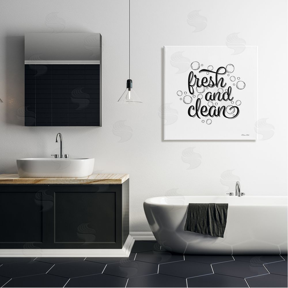Susan Ball Fresh & Clean Bathroom Bubbles Phrase Canvas Wall Art in Room