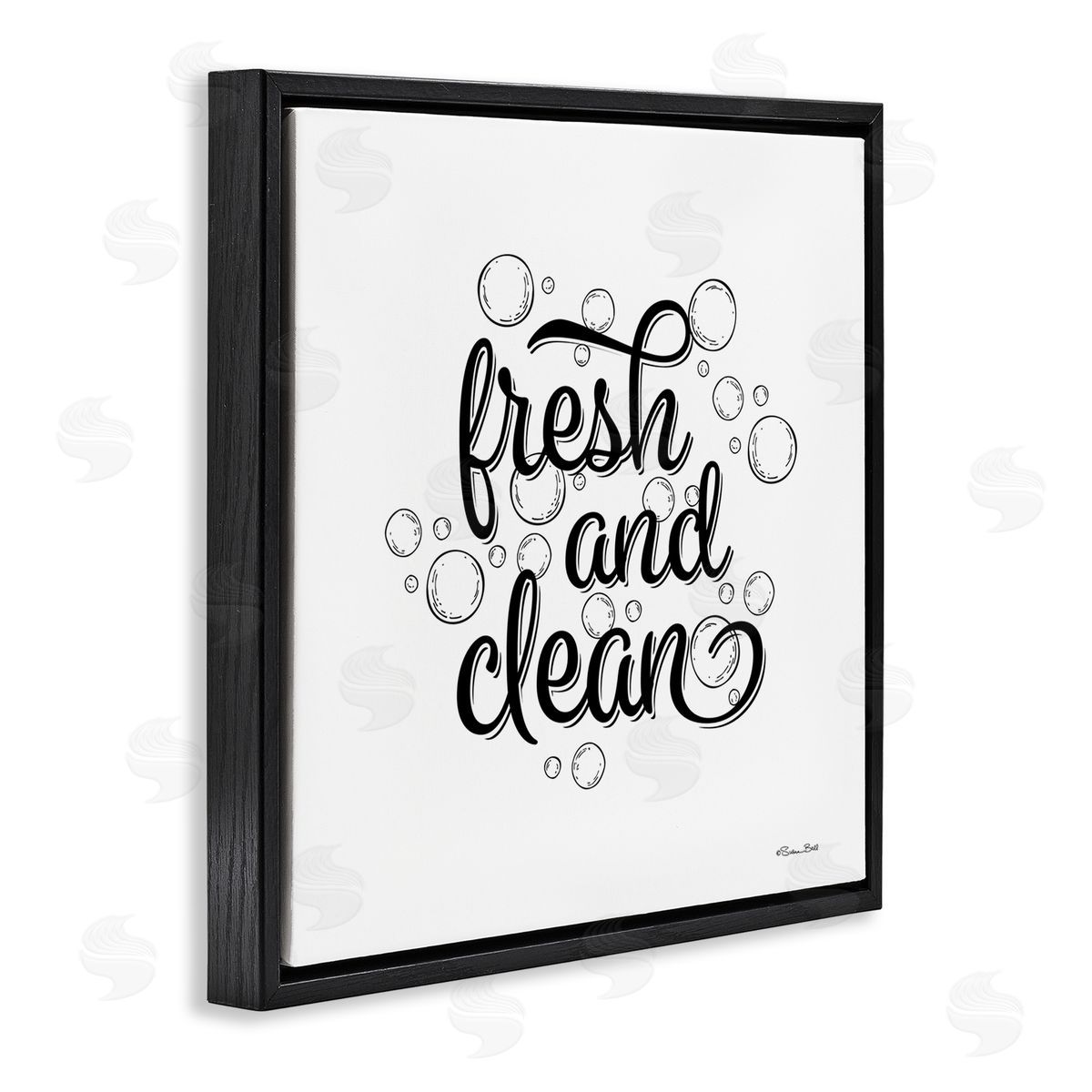 Susan Ball Fresh & Clean Bathroom Bubbles Phrase Black Floating Frame Canvas Wall Art Print