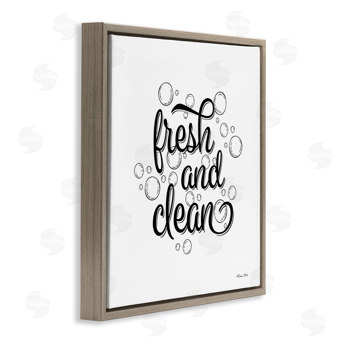 Susan Ball Fresh & Clean Bathroom Bubbles Phrase Brown Floating Frame Canvas Wall Art Print