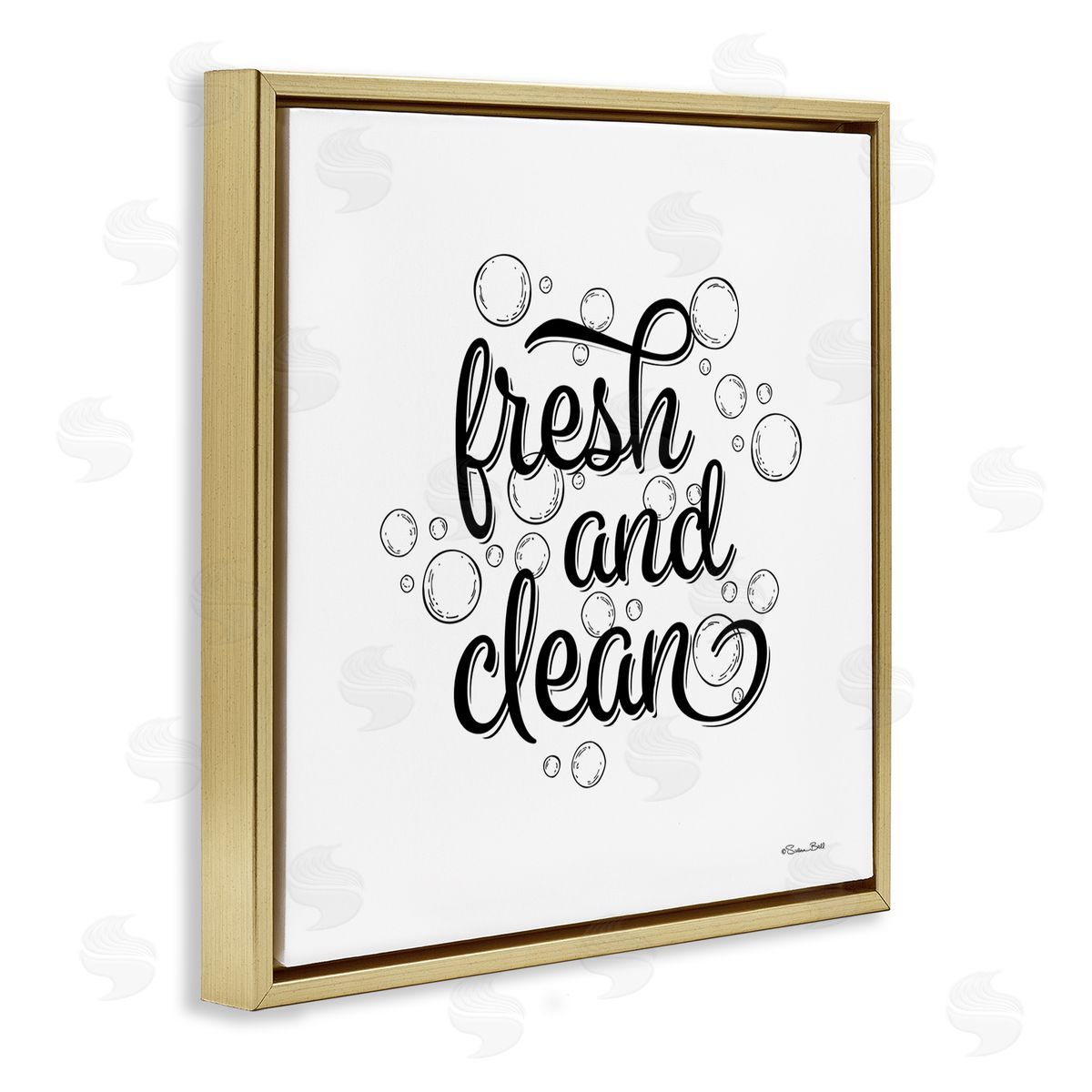 Susan Ball Fresh & Clean Bathroom Bubbles Phrase Gold Floating Frame Canvas Wall Art Print