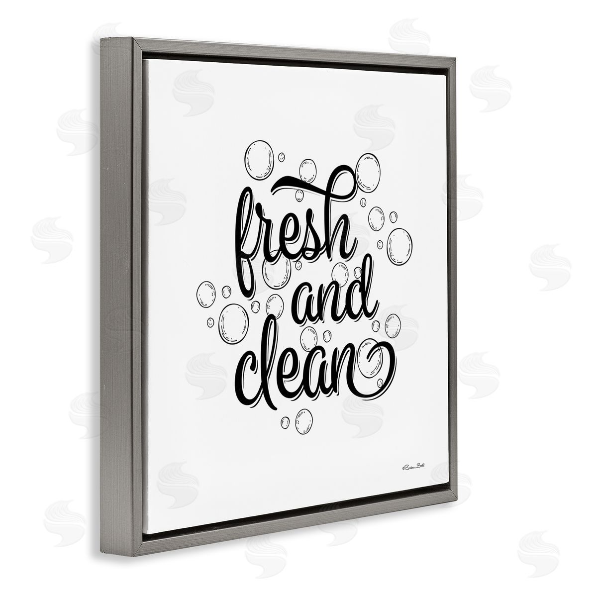Susan Ball Fresh & Clean Bathroom Bubbles Phrase Gray Floating Frame Canvas Wall Art Print