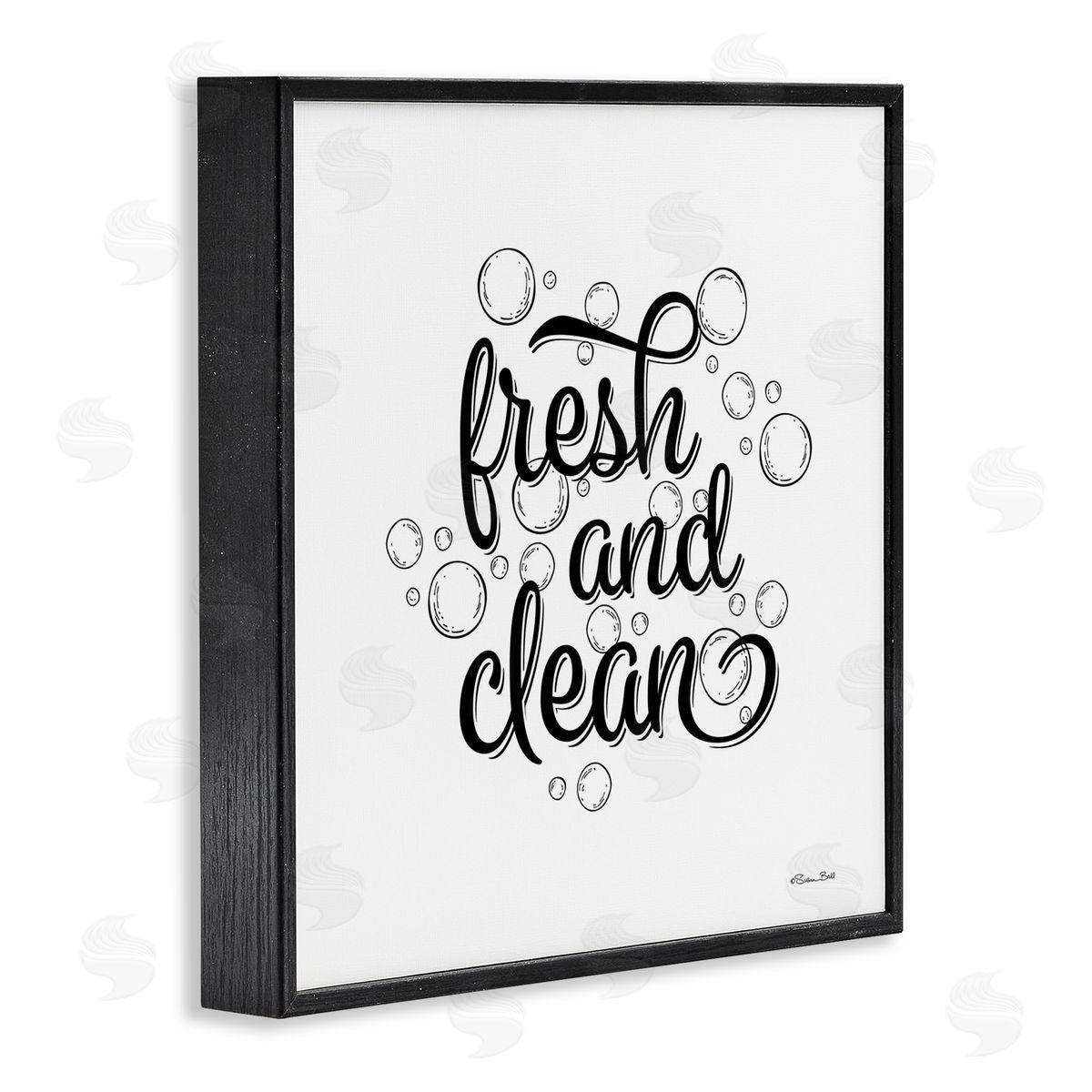 Susan Ball Fresh & Clean Bathroom Bubbles Phrase Black Framed Glicee Wall Art Print