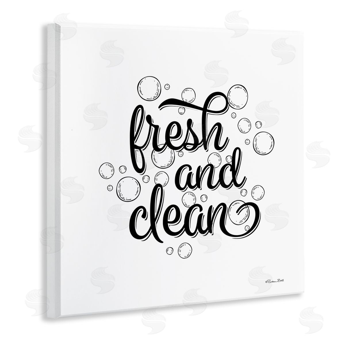 Susan Ball Fresh & Clean Bathroom Bubbles Phrase Wooden Wall Plaque Art Print