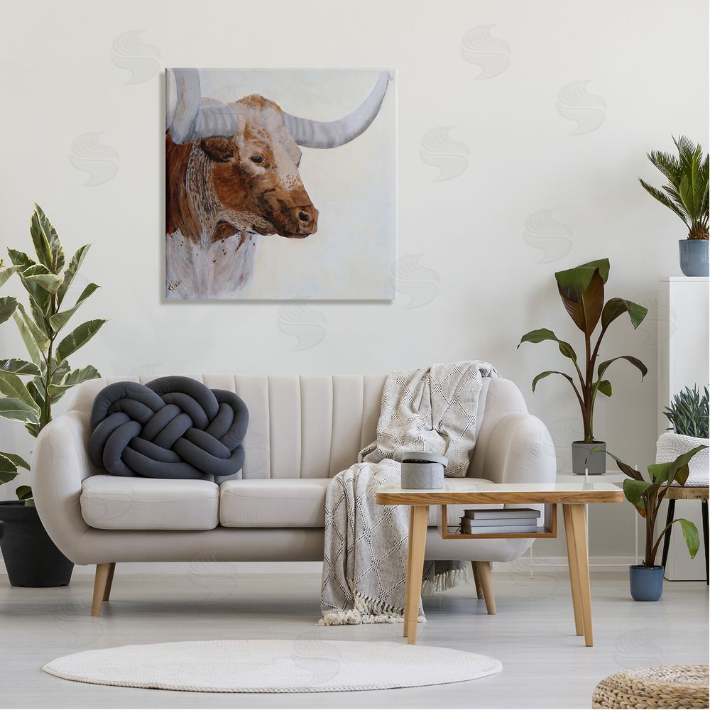 Kathy Winkler Rural Longhorn Cow Face Portrait  Canvas Wall Art in Room
