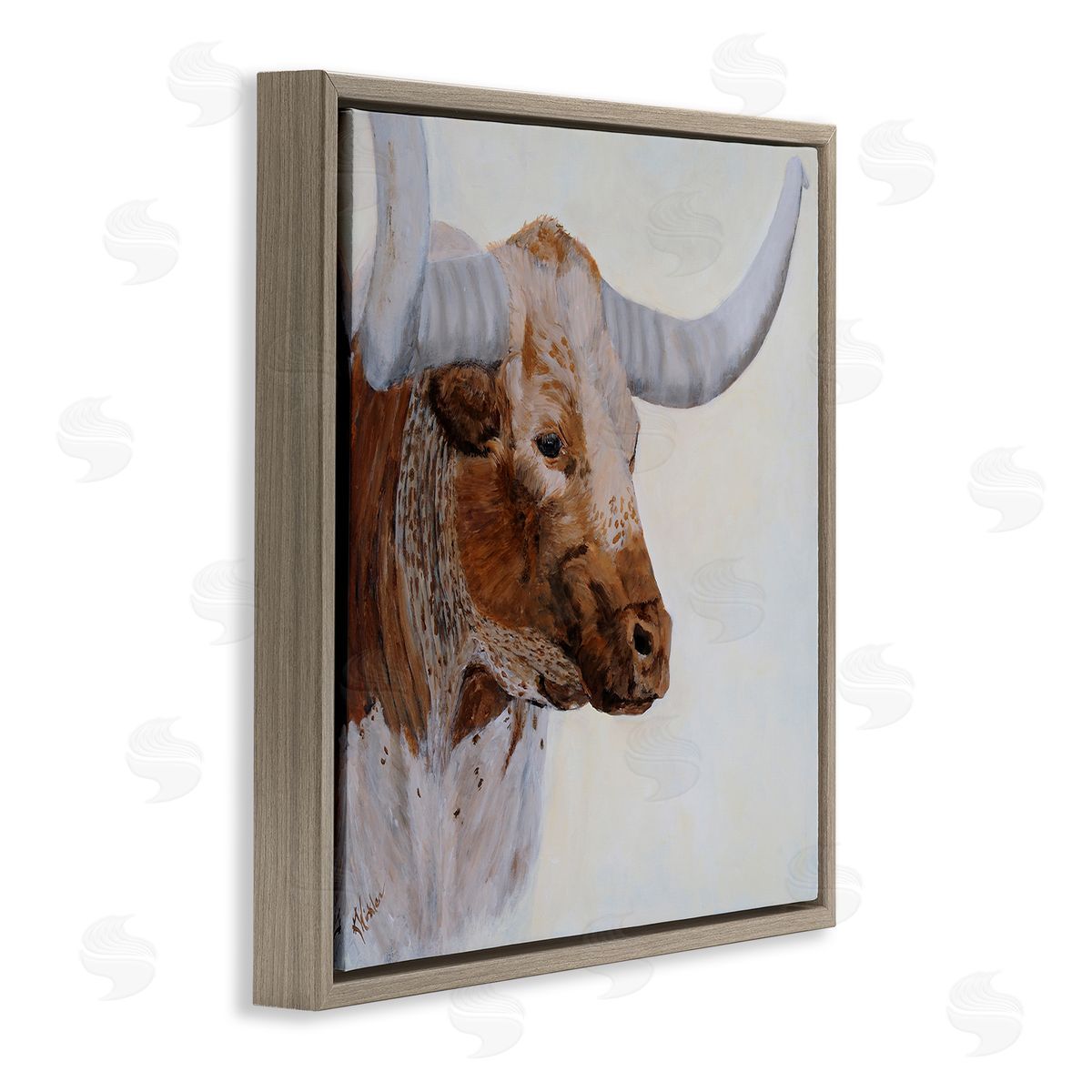 Kathy Winkler Rural Longhorn Cow Face Portrait  Brown Floating Frame Canvas Wall Art Print