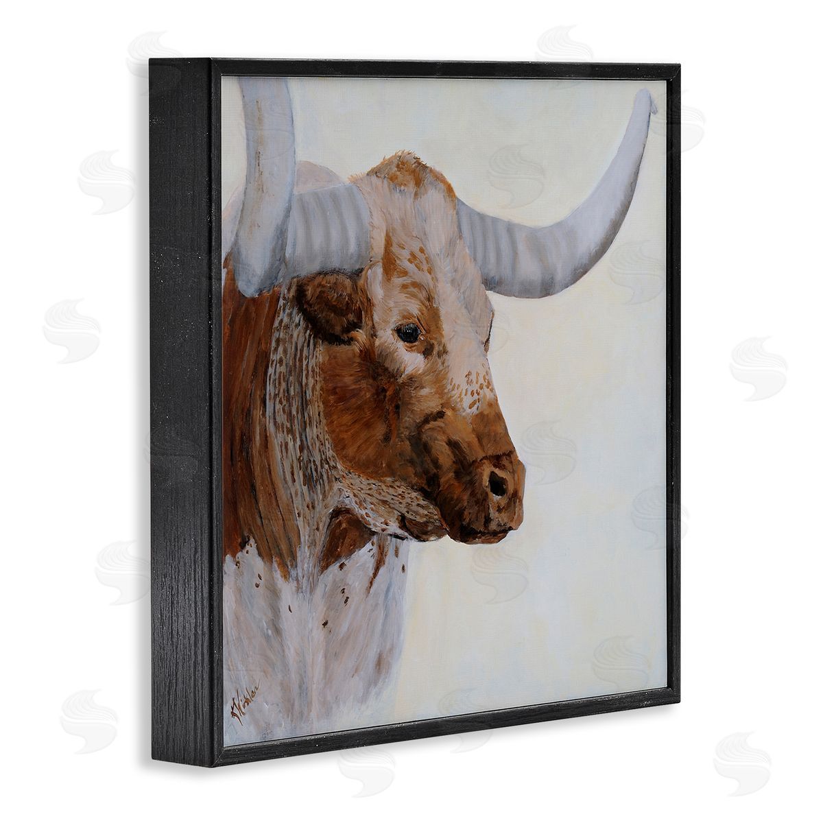 Kathy Winkler Rural Longhorn Cow Face Portrait  Black Framed Glicee Wall Art Print