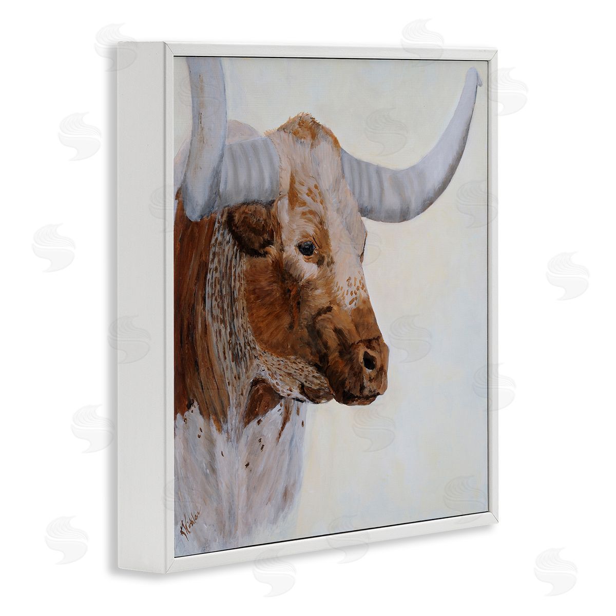 Kathy Winkler Rural Longhorn Cow Face Portrait  White Framed Glicee Wall Art Print