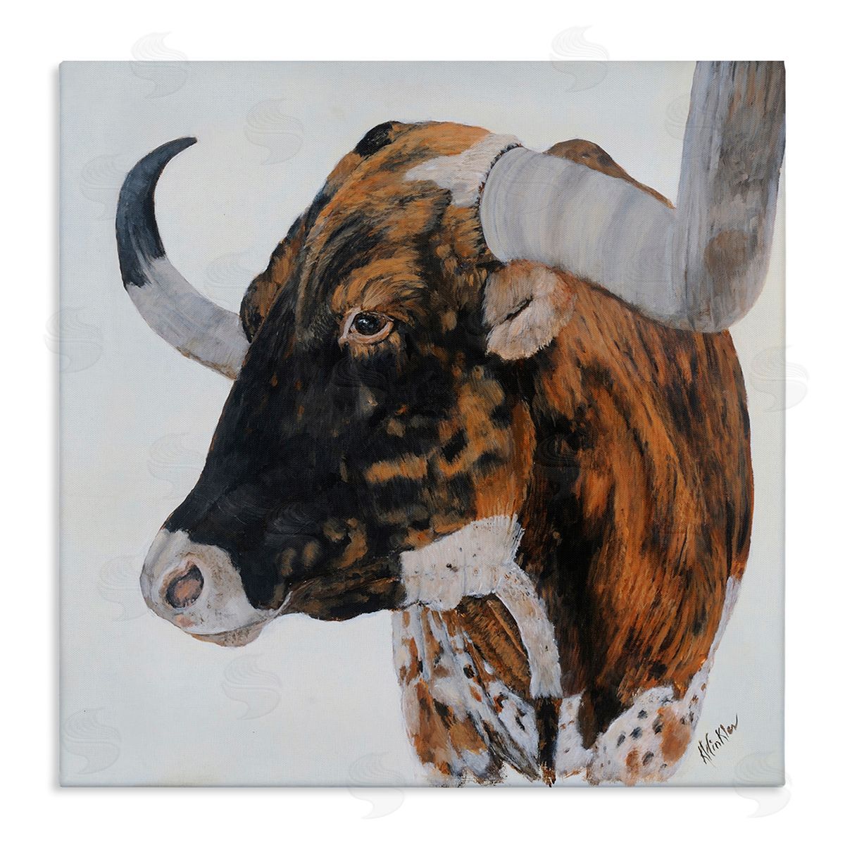 Kathy Winkler Longhorn Cattle Farmhouse Portrait Stretched Canvas Wall Art Print