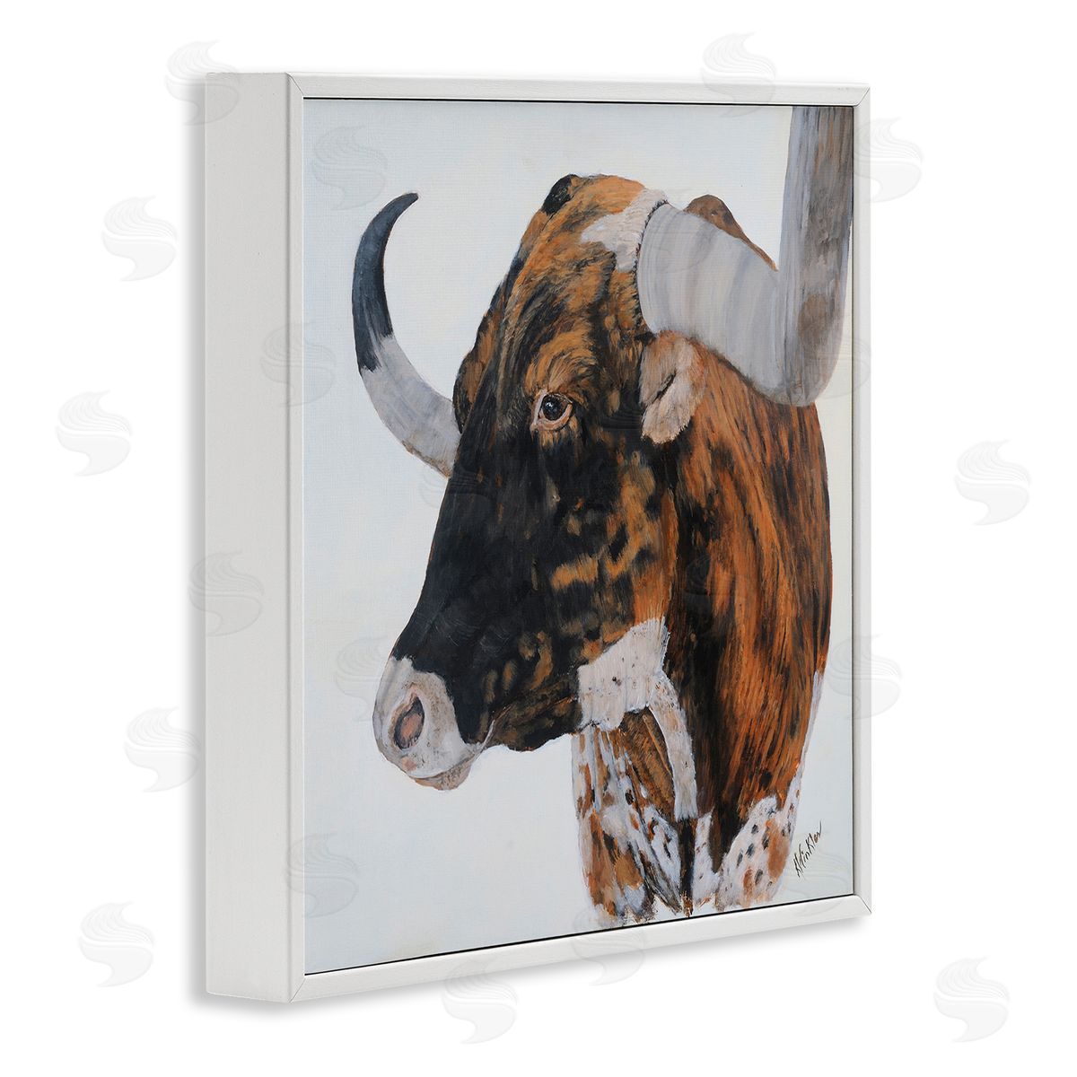 Kathy Winkler Longhorn Cattle Farmhouse Portrait White Framed Glicee Wall Art Print