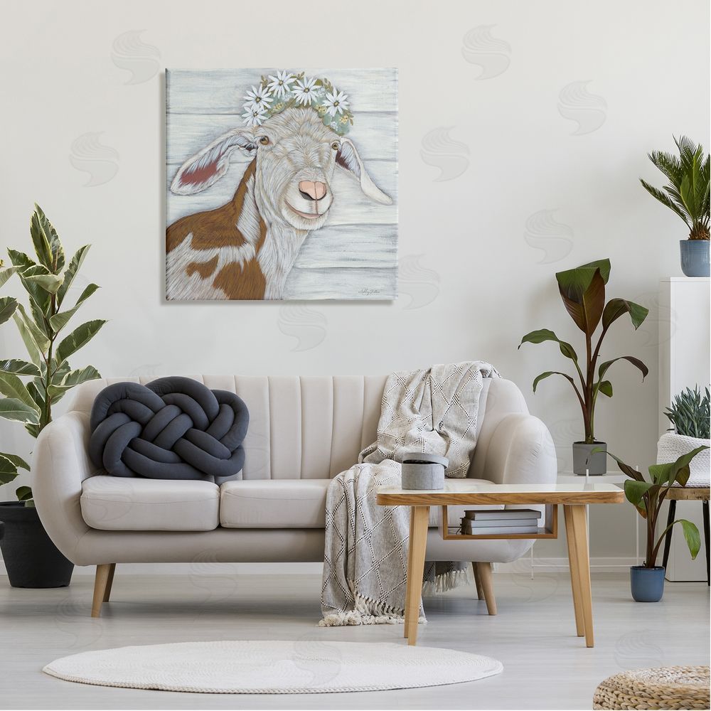 Ashley Justice Country Goat Daisy Flower Crown Canvas Wall Art in Room