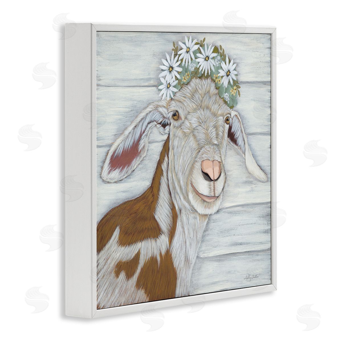 Ashley Justice Country Goat Daisy Flower Crown White Framed Glicee Wall Art Print