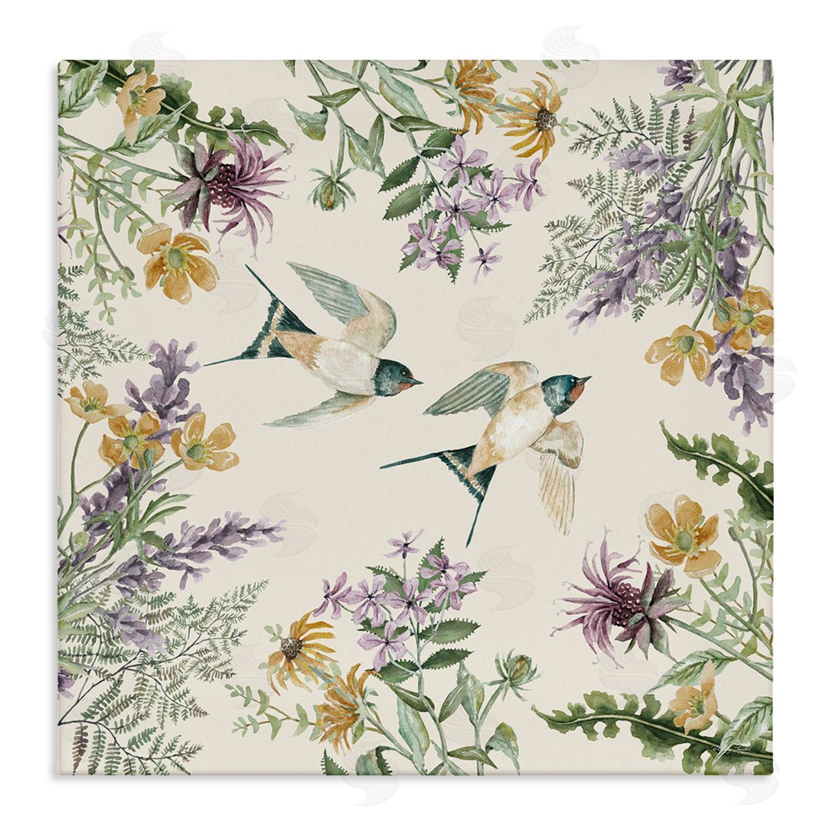 Cindy Jacobs Two Birds Cottage Floral Herbs Stretched Canvas Wall Art Print